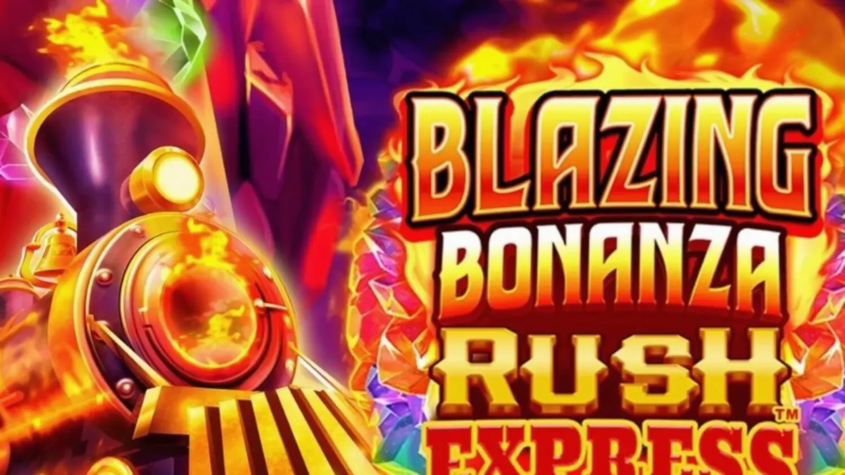 Tampilan visual slot Blazing Bonanza Rush Express dengan tema tambang emas dan kereta api